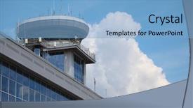  Presentation with airport - Beautiful presentation theme featuring control tower - building of airport backdrop and a light blue colored foreground