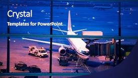  Presentation with airline industry airport parking aircraft - Audience pleasing slide set consisting of control tower - parked aircraft on beijing airport backdrop and a royal blue colored foreground