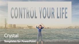  Presentation with control - Cool new slides with control your life words on blank board hold by a young girl in the outdoor backdrop and a mint green colored foreground