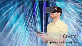  Presentation with virtual reality therapy - Beautiful slides featuring controller gamepad over spiral neon backdrop and a  colored foreground