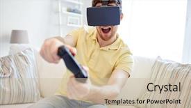  Presentation with iot agriculture technology concept man - Presentation having controller gamepad playing racing video background and a  colored foreground