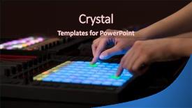  Presentation with turquoise sheet music - Colorful presentation theme enhanced with controllers - dj hand remixing music backdrop and a wine colored foreground