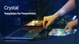  Presentation with music literacy - Presentation theme featuring controllers - hand remixing music on midi background and a navy blue colored foreground