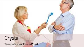  Presentation with dispute - Presentation featuring controversial - couple of senior citizens background and a lemonade colored foreground