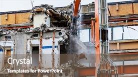  Presentation with co2 building - PPT theme featuring contruction - demolition of an office building background and a violet colored foreground