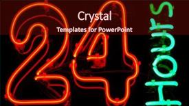  Presentation with 80s era neon lights sign - Slide set with convenience store - 24 hours neon sign background and a wine colored foreground