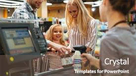  Presentation with cash - Beautiful slide set featuring convenience store - happy family standing backdrop and a violet colored foreground