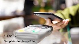  Presentation with nfc - Theme enhanced with convenience store - mobile payment in optical shop background and a light gray colored foreground