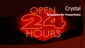  Presentation with neon - Cool new presentation theme with convenience store - open 24 hours neon sign backdrop and a wine colored foreground