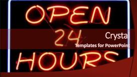  Presentation with 80s era neon lights sign - Audience pleasing PPT theme consisting of convenience store - open 24 hours neon sign backdrop and a tawny brown colored foreground