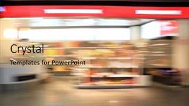  Presentation with blur - Colorful presentation design enhanced with convenience store - supermarket aisle abstract blur backdrop and a coral colored foreground