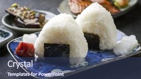  Presentation with japanese - Beautiful slide set featuring convenience store - traditional japanese onigiri with umeboshi backdrop and a ocean colored foreground