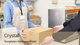  Presentation with pay - PPT layouts enhanced with convenience store - young female cashier helping background and a lemonade colored foreground