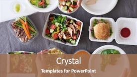  Presentation with fine food and wine spring - Audience pleasing PPT theme consisting of convenient takeaway takeout food backdrop and a coral colored foreground