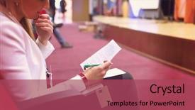  Presentation with education training - Beautiful presentation featuring convent school - young people taking notes backdrop and a violet colored foreground