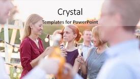  Presentation with group - Beautiful PPT theme featuring team anniversary - group of attractive business colleagues backdrop and a sky blue colored foreground