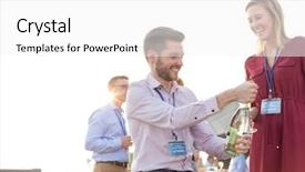  Presentation with group - Colorful PPT layouts enhanced with conference or a wedding event backdrop and a white colored foreground