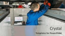  Presentation with mechanic seals - Audience pleasing presentation design consisting of converge - mechanic adjusts the wheel angles backdrop and a light gray colored foreground
