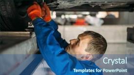  Presentation with aircraft mechanic tools - PPT theme having convergence - mechanic adjusts the wheel angles background and a ocean colored foreground