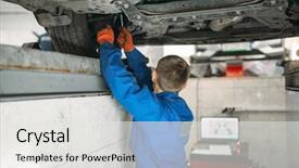  Presentation with mechanic - PPT layouts featuring convergence - mechanic adjusts the wheel angles background and a white colored foreground