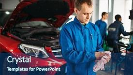  Presentation with mechanic - Amazing theme having convergence - mechanic wipes his hands backdrop and a  colored foreground