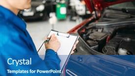  Presentation with car - Theme with convergence - technician fills check list car background and a ocean colored foreground