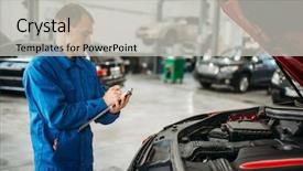  Presentation with car - PPT layouts consisting of convergence - technician fills check list car background and a light gray colored foreground