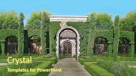  Presentation with medieval iron doors stone castle - Amazing theme having converging paths - brick stone garden path backdrop and a tawny brown colored foreground