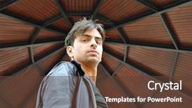  Presentation with one young man exercising handball - Cool new PPT theme with young man under a conning tower backdrop and a tawny brown colored foreground