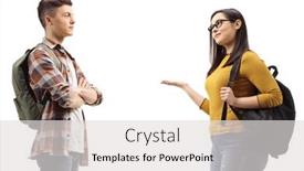  Presentation with college students - Theme with conversation-between-two-college-students background and a light gray colored foreground