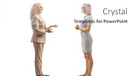  Presentation with women - PPT theme having conversation-between-two-women-isolated background and a white colored foreground