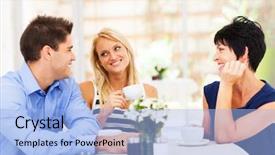  Presentation with displaying a happy mother cudd - Audience pleasing PPT theme consisting of conversation hearts - happy young man meeting mother backdrop and a light blue colored foreground