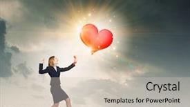  Presentation with hands holding be brave word - Colorful PPT theme enhanced with conversation hearts - woman holding red phone handset backdrop and a  colored foreground