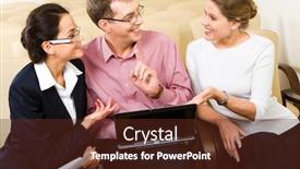  Presentation with meeting - Beautiful PPT layouts featuring conversation-of-three-business-people backdrop and a tawny brown colored foreground