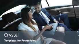  Presentation with car business - Slides enhanced with conversation of two business people background and a ocean colored foreground