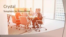  Presentation with invitation conference - Presentation theme having conversation talk - businesspeople in conference room background and a  colored foreground