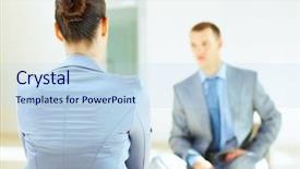  Presentation with job interview - Slide deck with conversation talk - job applicant having an interview background and a sky blue colored foreground