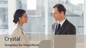  Presentation with better together - Slide set consisting of conversation talk - smiling colleagues speaking together background and a  colored foreground