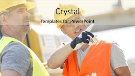  Presentation with sugar in construction - Cool new slide set with conversation talk - supervisor showing something to colleague backdrop and a lemonade colored foreground