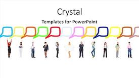  Presentation with company - Audience pleasing PPT theme consisting of conversations in a company office dialogues backdrop and a white colored foreground