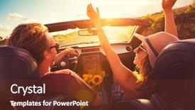  Presentation with young happy couple - Amazing theme having convertible at sunset free backdrop and a tawny brown colored foreground