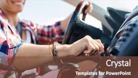  Presentation with road trip signs - Audience pleasing slide set consisting of convertible car and turning toggle backdrop and a tawny brown colored foreground