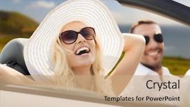  Presentation with driving road - Cool new slides with convertible car outdoors over big backdrop and a coral colored foreground