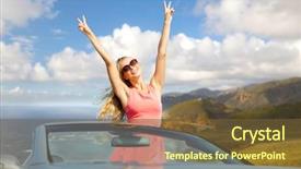  Presentation with road trip signs - Audience pleasing slides consisting of convertible car showing peace sign backdrop and a tawny brown colored foreground