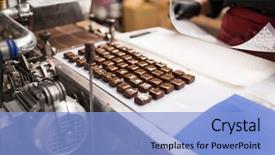  Presentation with confectionery - Amazing slide deck having conveyor at confectionery shop backdrop and a light blue colored foreground