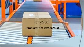  Presentation with conveyor belt - Slide deck consisting of conveyor-belt-with-cardboard-boxes and a coral colored foreground