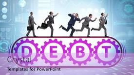  Presentation with conveyor belt - Presentation design with conveyor-belt-with-debt-loan background and a lilac colored foreground