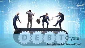 Presentation with belt conveyor - Beautiful slide deck featuring conveyor-belt-with-the-debt backdrop and a light blue colored foreground