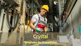  Presentation with worker safety - Presentation theme with conveyor quality control - worker in safety hat background and a violet colored foreground