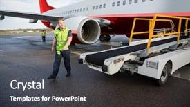  Presentation with truck - Presentation theme having conveyor truck with airplane background and a dark gray colored foreground